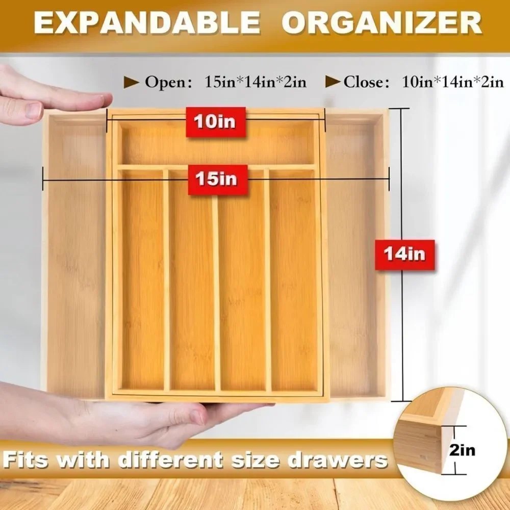 Seven Slot Bamboo Expandable Utensil organizer